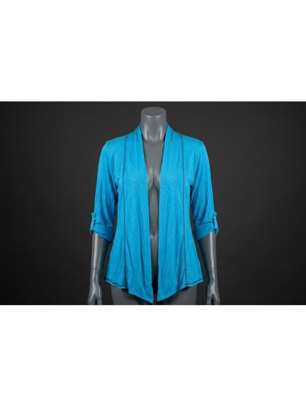 CKW Crew Knit Wear Blue Open Front Cardigan with 3/4 Sleeves